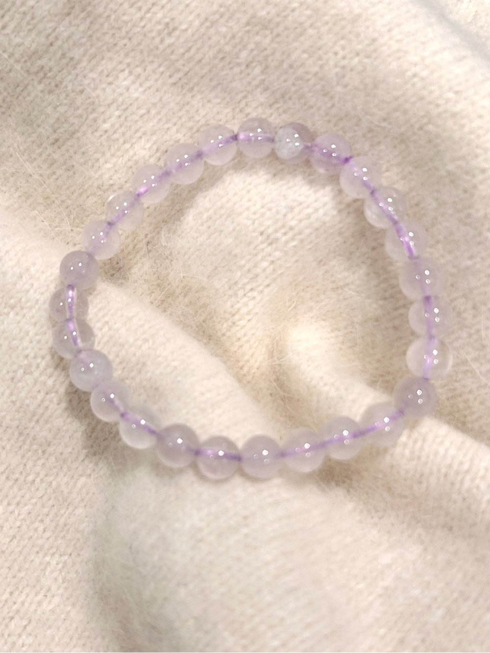 Natural Crystal Clear and Lavender Beaded Hand Stretch Bracelet